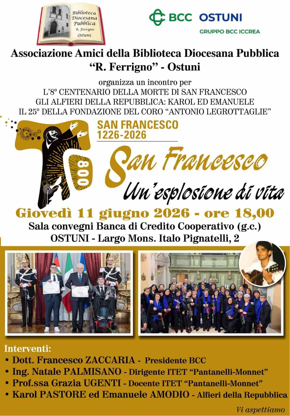 Cultura, giovani e comunità: presso la Banca di Credito Cooperativo di Ostuni l’incontro “San Francesco, un’esplosione di vita”