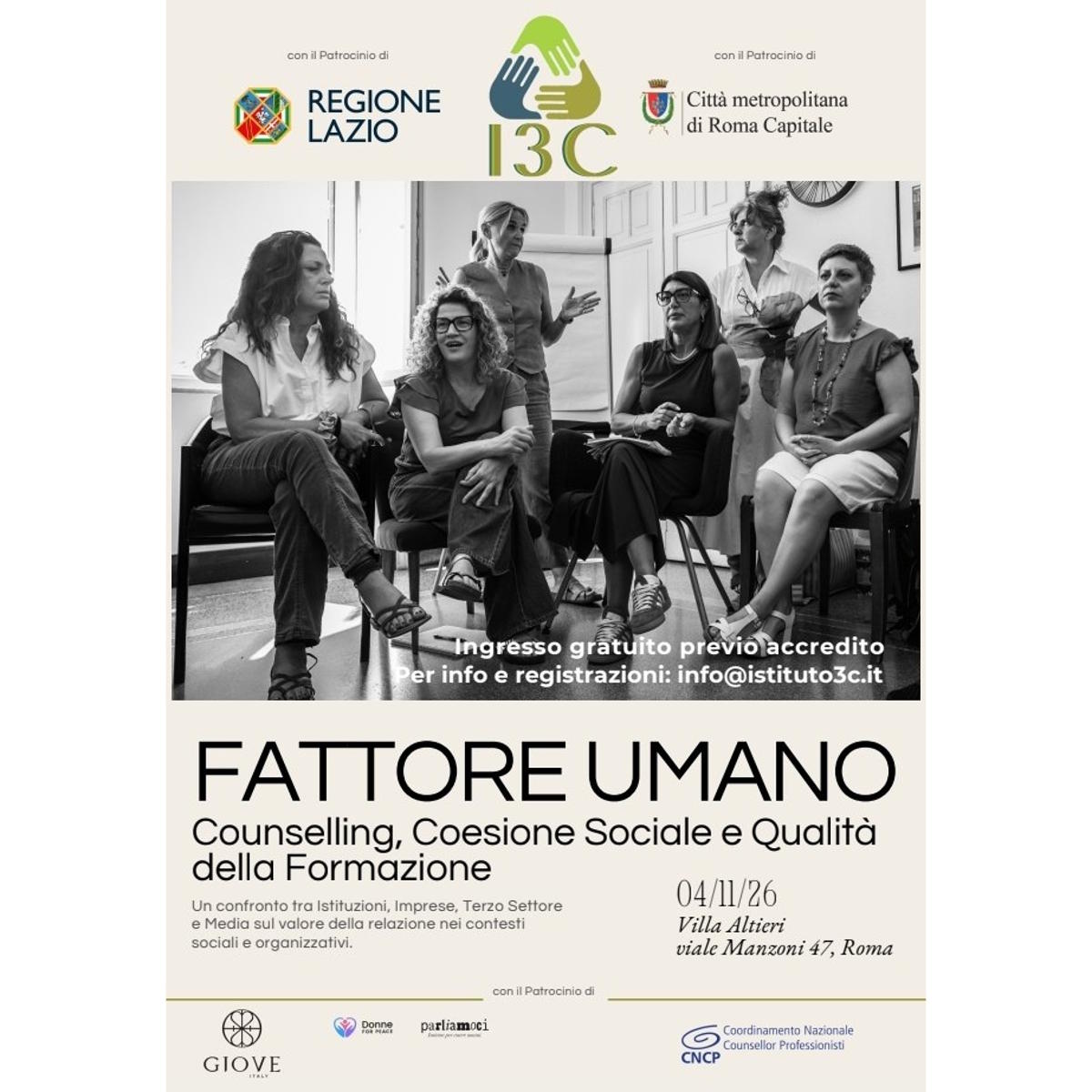 Fattore Umano, l’ascolto al centro della società: il 4 novembre il confronto con I3C a Villa Altieri
